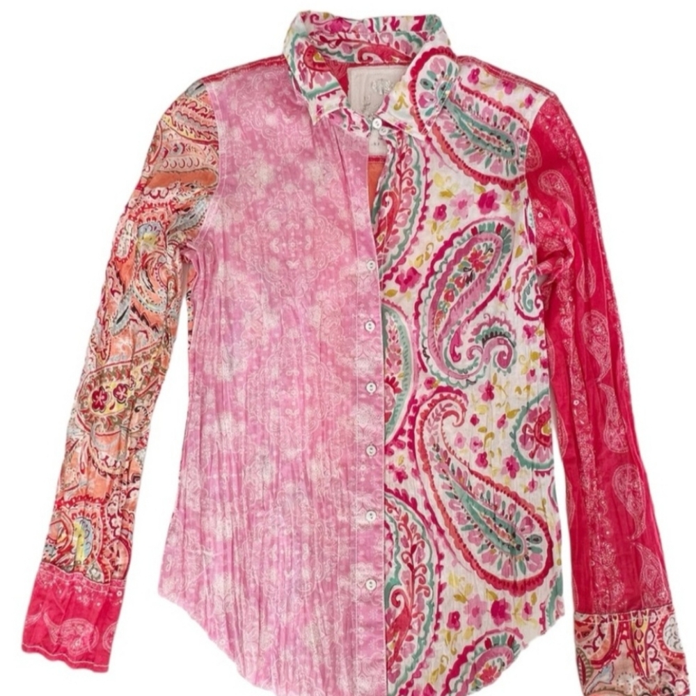 CINO Sienna Floral Paisley Crinkle Cotton Shirt - Size MED | Boho Lagen Look